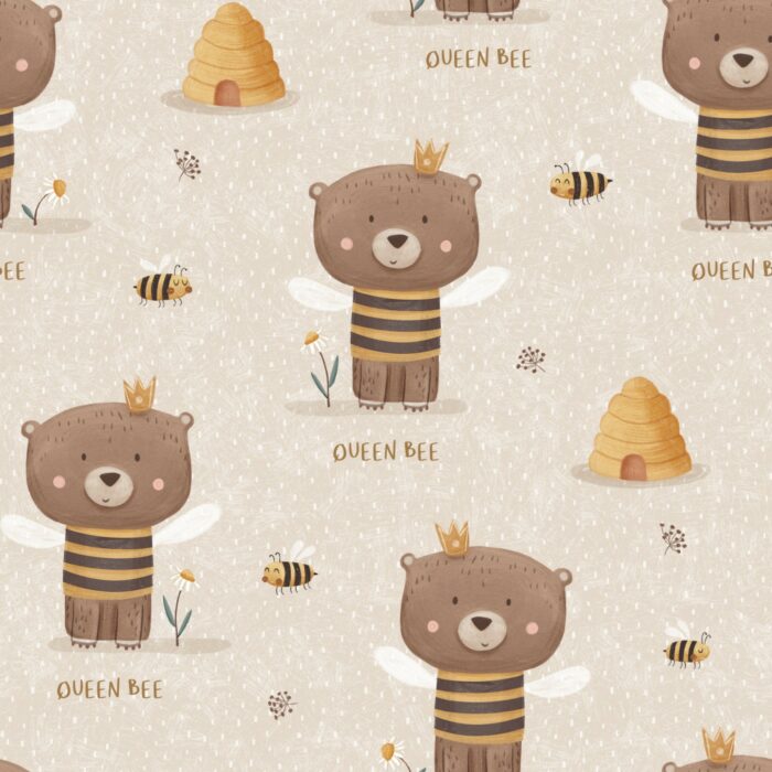 Tissu Imprimé Ourson Mignon Abeille, 7 tissus au choix