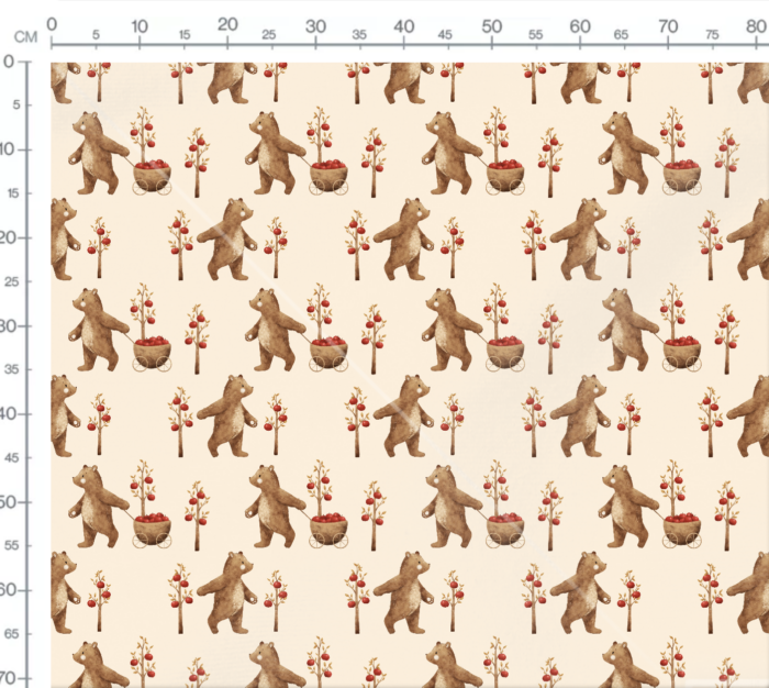 Tissu Imprimé Ourson Pommiers Beige, 7 tissus au choix – Image 2