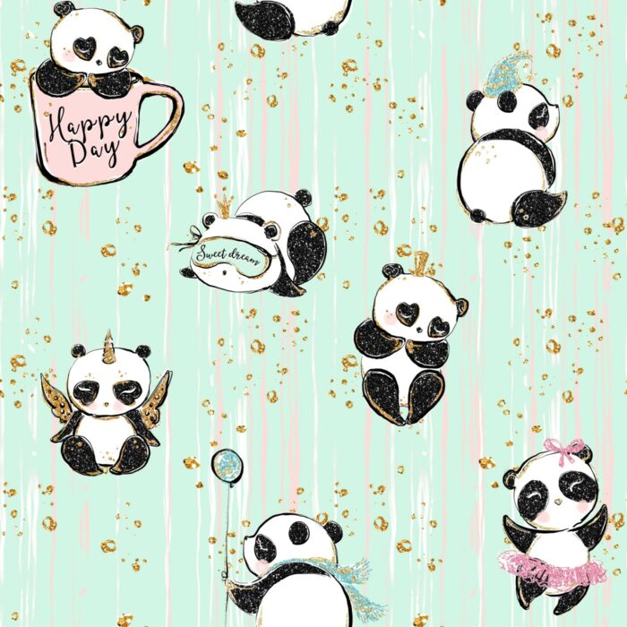 Tissu Imprimé Panda Happy Day, 7 tissus au choix