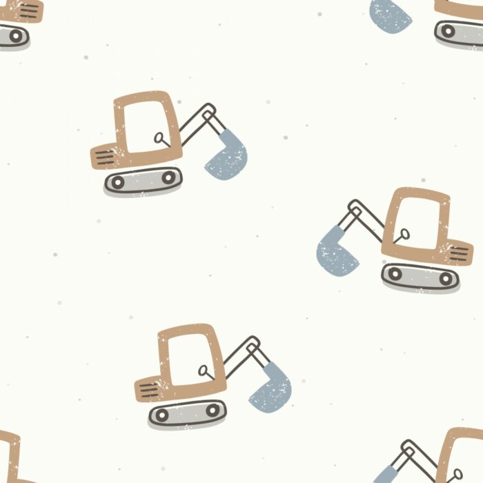 Tissu Imprimé Petites Tractopelles, 7 tissus au choix