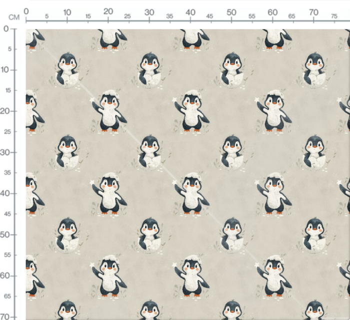 Tissu Imprimé Pingouin Adorable Beige Gris, 7 tissus au choix – Image 3