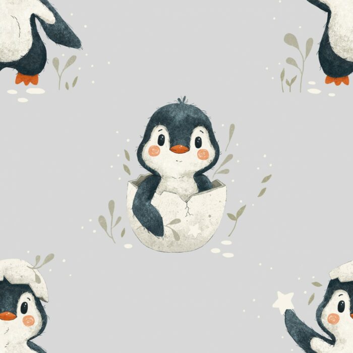 Tissu Imprimé Pingouin Adorable Gris, 7 tissus au choix