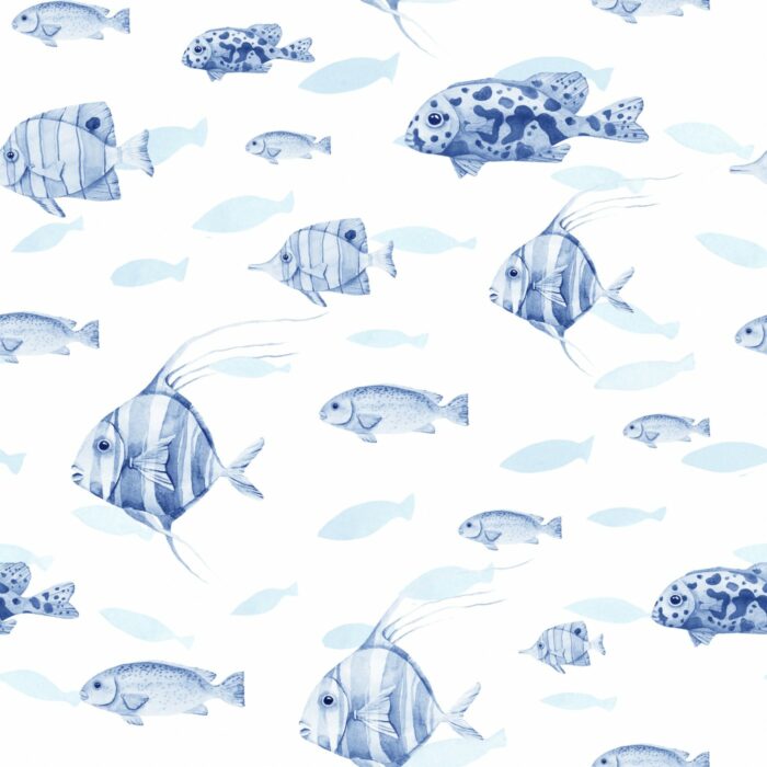 Tissu Imprimé Poissons Bleus, 7 tissus au choix