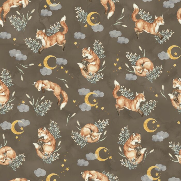 Tissu Imprimé Renard Bonne Nuit Marron, 7 tissus au choix
