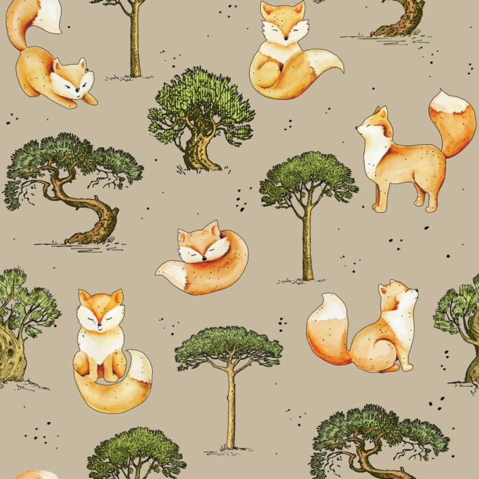 Tissu Imprimé Renard Dodo Arbres, 7 tissus au choix