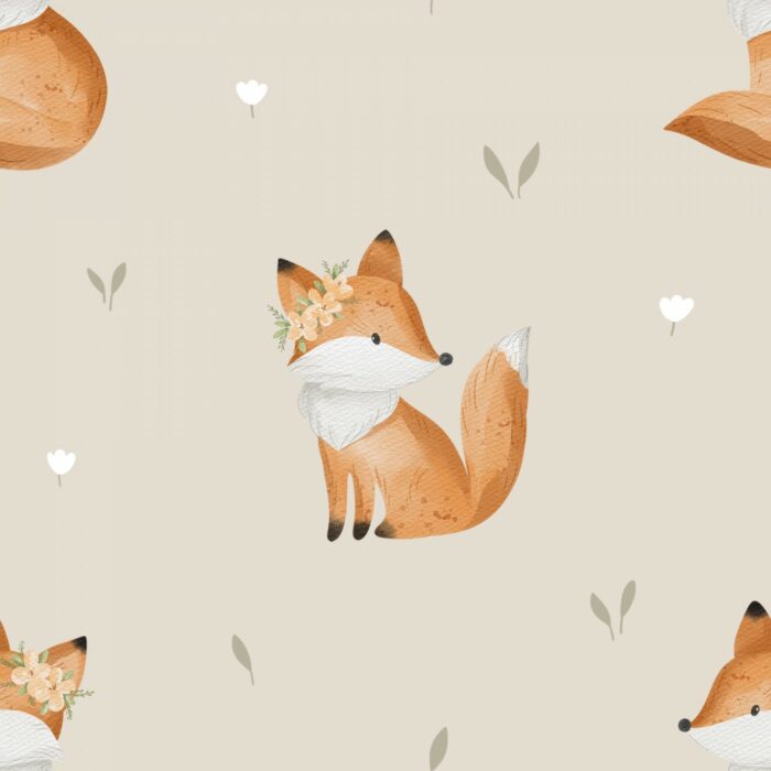 Tissu Imprimé Renard Fleuri Beige, 7 tissus au choix