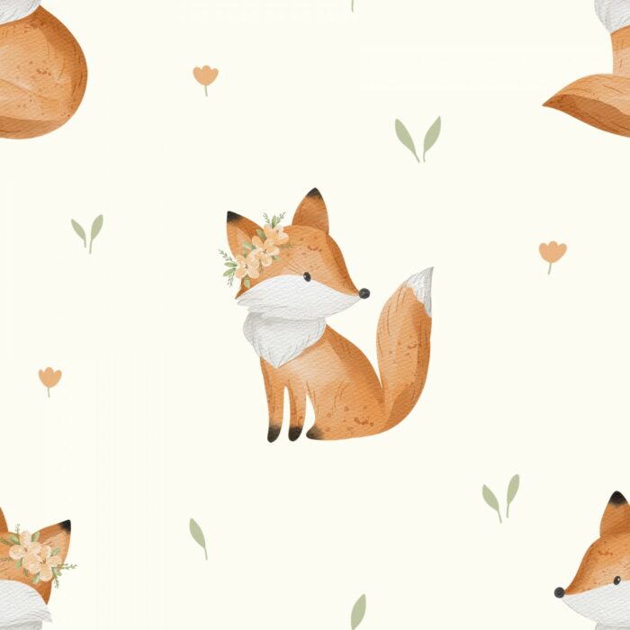 Tissu Imprimé Renard Fleuri Crème, 7 tissus au choix