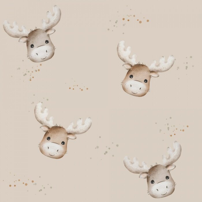 Tissu Imprimé Renne Mignon Tete Beige, 7 tissus au choix