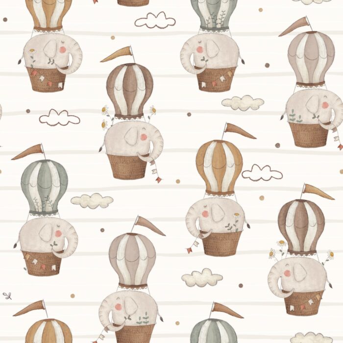 Tissu Imprimé Safari Ballons Éléphant Raye, 7 tissus au choix