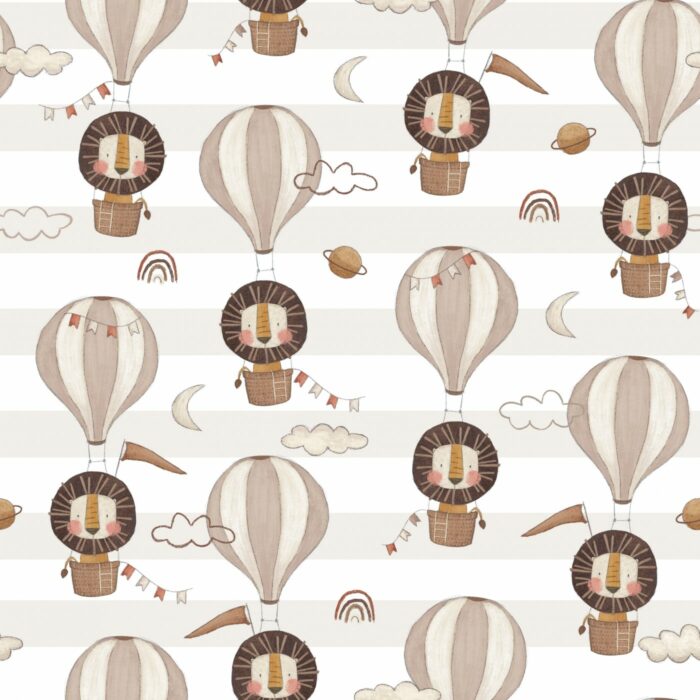 Tissu Imprimé Safari Ballons Lion Raye, 7 tissus au choix