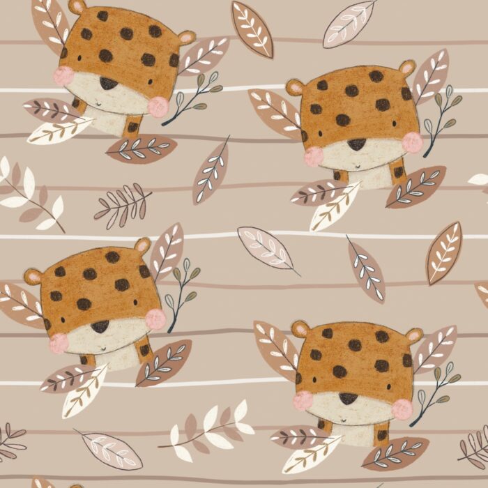Tissu Imprimé Safari Léopard Mignon Beige, 7 tissus au choix