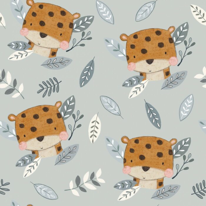 Tissu Imprimé Safari Léopard Mignon Bleu, 7 tissus au choix