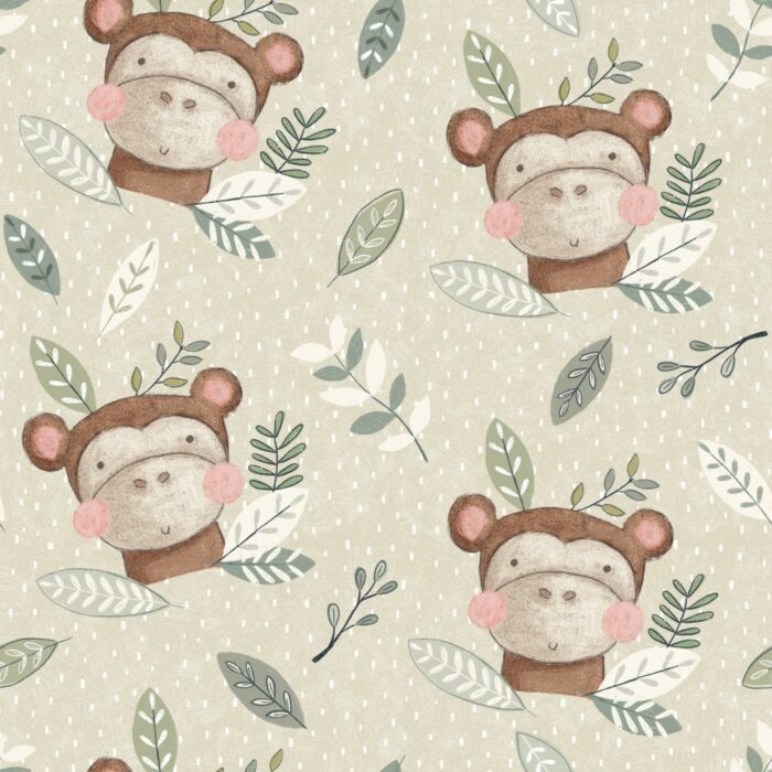 Tissu Imprimé Safari Singe Mignon, 7 tissus au choix