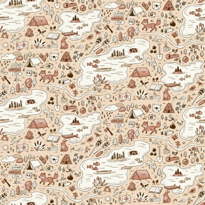 Tissu Imprimé Village Animaux Beige, 7 tissus au choix