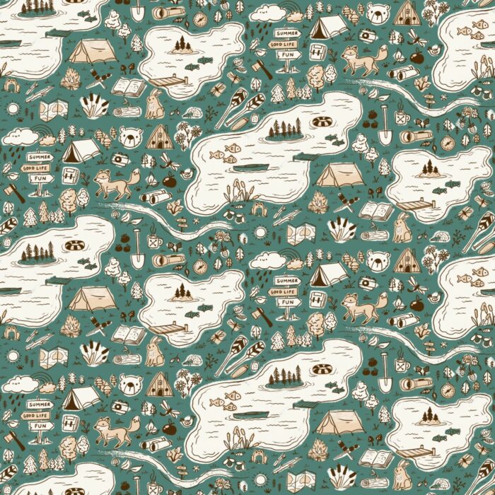Tissu Imprimé Village Animaux Vert, 7 tissus au choix