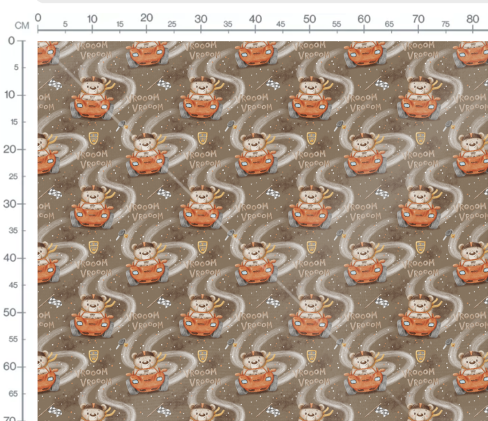 Tissu Imprimé Voiture Ourson Taupe, 7 tissus au choix – Image 3