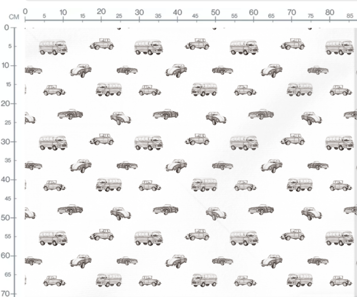 Tissu Imprimé Voitures Vintage Blanc Sepia, 7 tissus au choix – Image 2