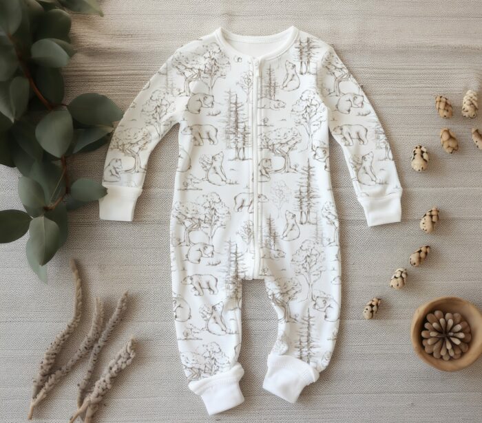 Tissu Imprimé Foret Ourson Dessin Blanc, 10 tissus au choix – Image 3