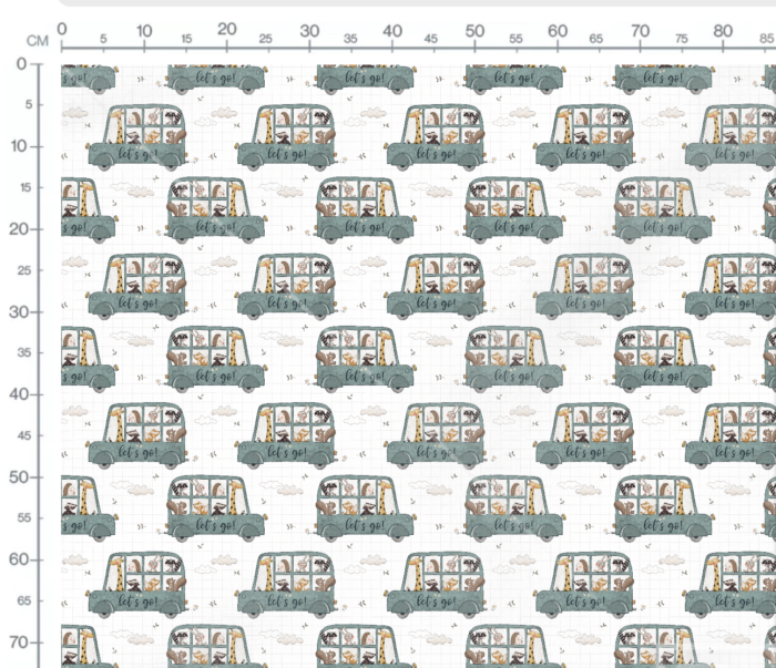 Tissu Imprimé Animaux Bus Vert, 7 tissus au choix – Image 3
