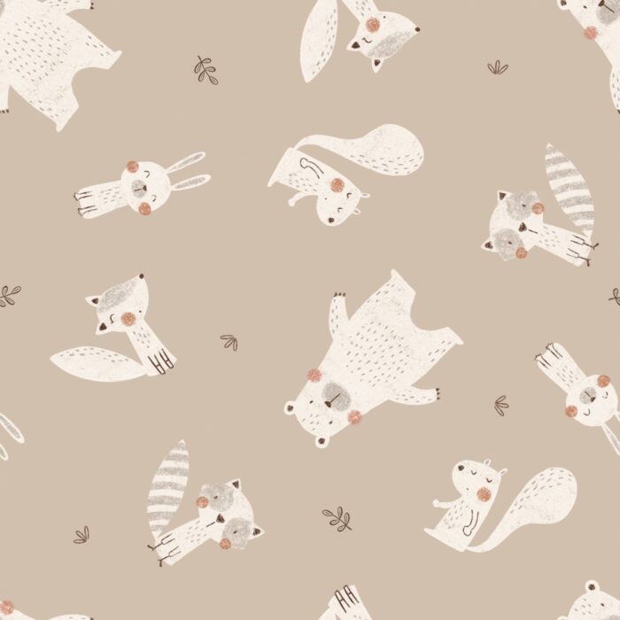 Tissu Imprimé Animaux Foret Dessin Beige, 10 tissus au choix