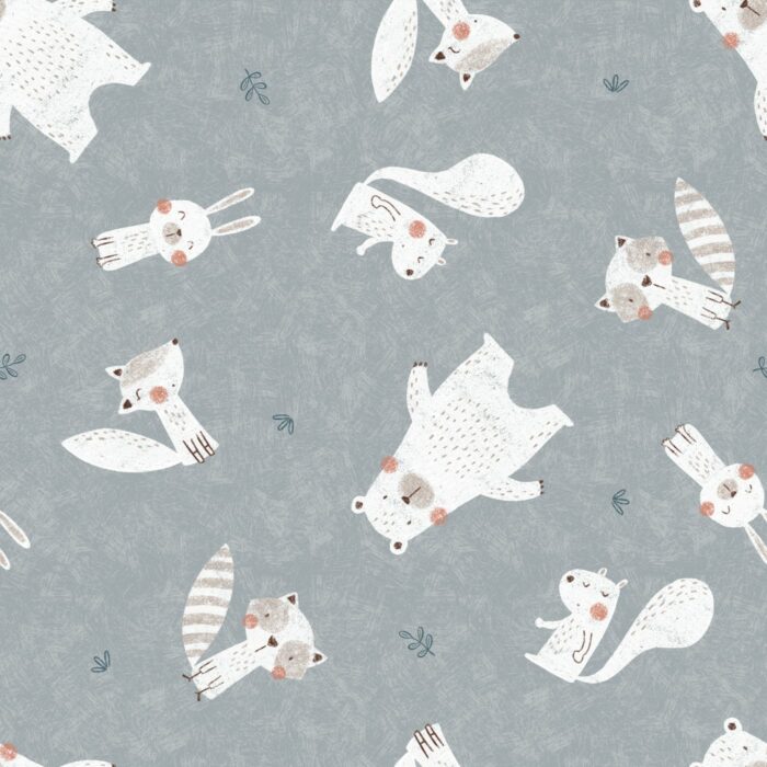 Tissu Imprimé Animaux Foret Dessin Gris, 7 tissus au choix