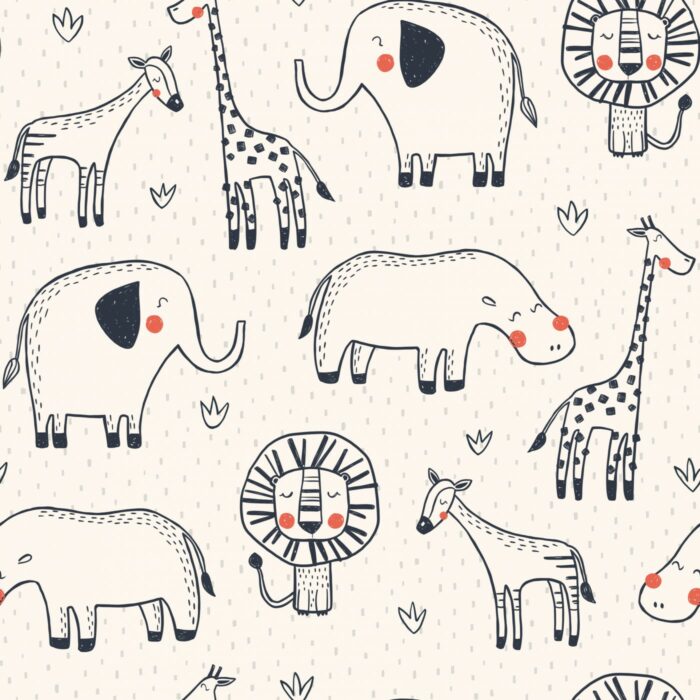 Tissu Imprimé Animaux Safari Dessin Beige, 7 tissus au choix