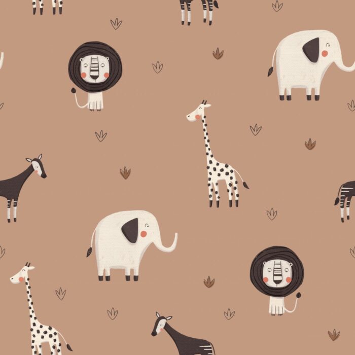 Tissu Imprimé Animaux Savane Caramel, 7 tissus au choix
