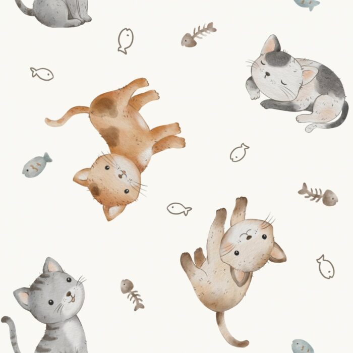 Tissu Imprimé Chatons Mignons Poissons, 7 tissus au choix