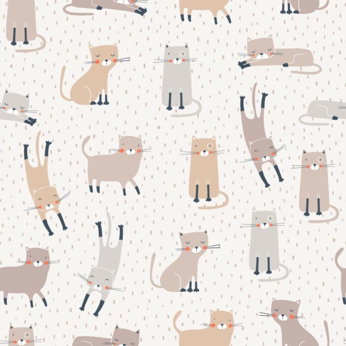 Tissu Imprimé Chats Mignons Beige, 7 tissus au choix