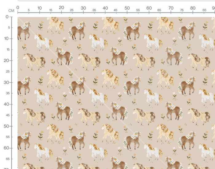 Tissu Imprimé Chevaux Fleuris Beige, 7 tissus au choix – Image 3