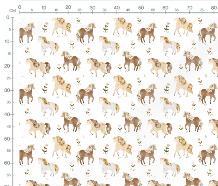 Tissu Imprimé Chevaux Fleuris Blanc, 7 tissus au choix – Image 3