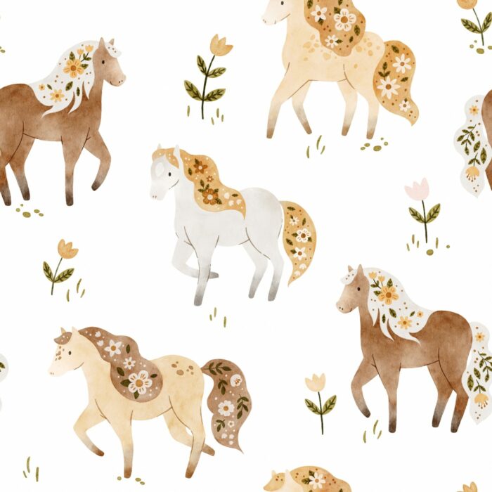 Tissu Imprimé Chevaux Fleuris Nuit, 7 tissus au choix – Image 5