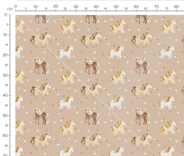 Tissu Imprimé Chevaux Fleuris Coeurs Beige, 7 tissus au choix – Image 3