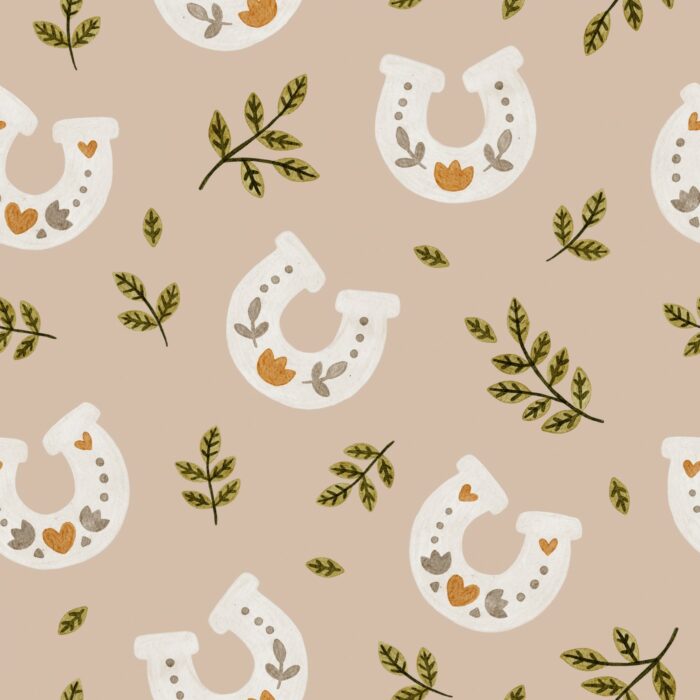 Tissu Imprimé Chevaux Fleuris Fer Beige, 7 tissus au choix