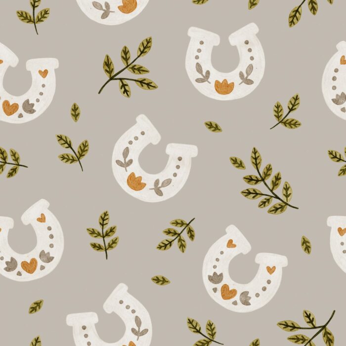 Tissu Imprimé Chevaux Fleuris Fer Gris, 7 tissus au choix