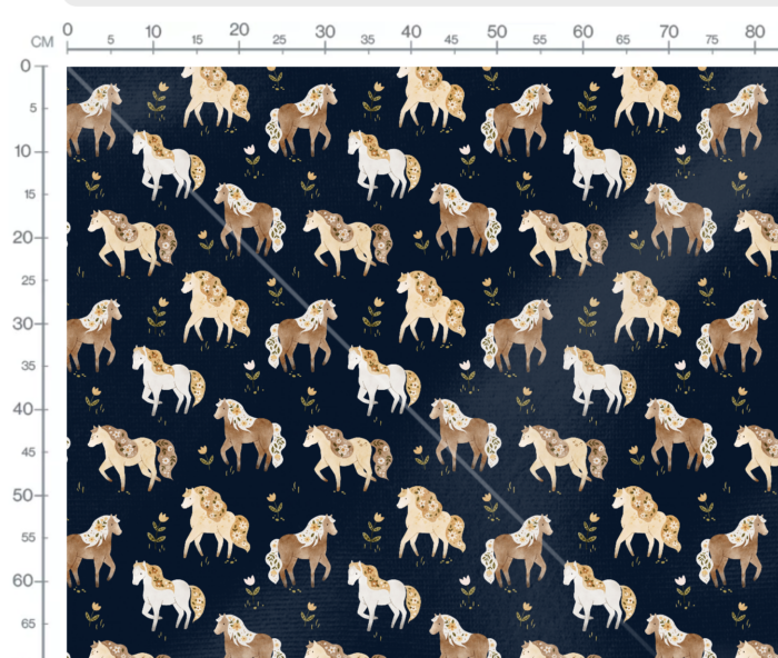 Tissu Imprimé Chevaux Fleuris Nuit, 7 tissus au choix – Image 3