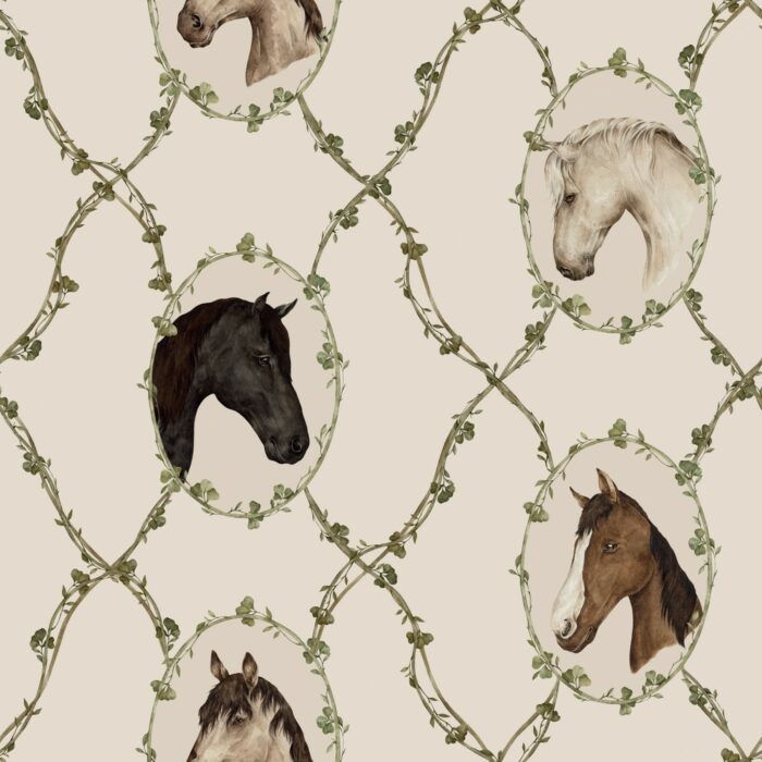 Tissu Imprimé Chevaux Vintage Crème, 7 tissus au choix