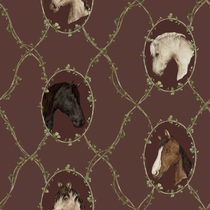 Tissu Imprimé Chevaux Vintage Marron, 7 tissus au choix