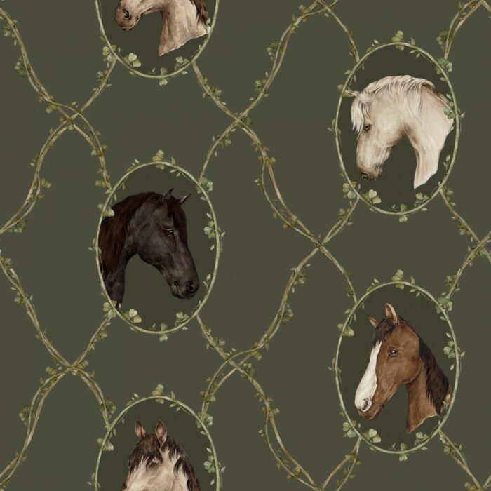 Tissu Imprimé Chevaux Vintage Vert, 7 tissus au choix