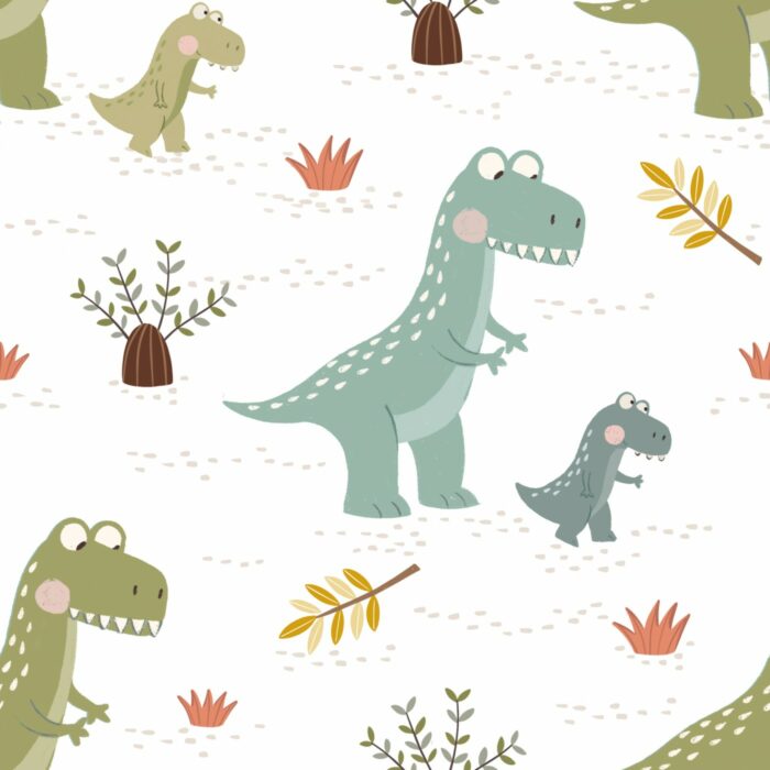 Tissu Imprimé Dinosaure avec Maman Vert, 7 tissus au choix