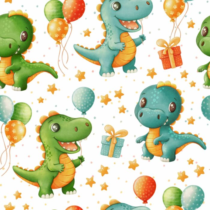 Tissu Imprimé Dinosaure Cadeaux Blanc, 7 tissus au choix