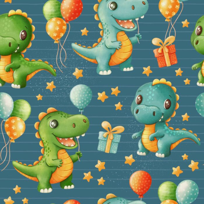 Tissu Imprimé Dinosaure Cadeaux Bleu, 7 tissus au choix