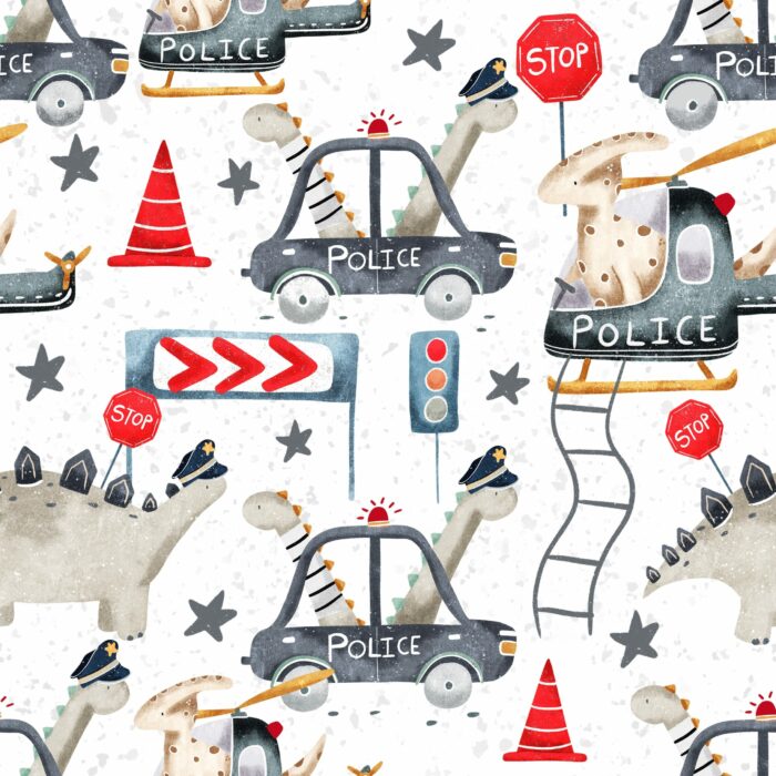 Tissu Imprimé Dinosaure Police, 7 tissus au choix
