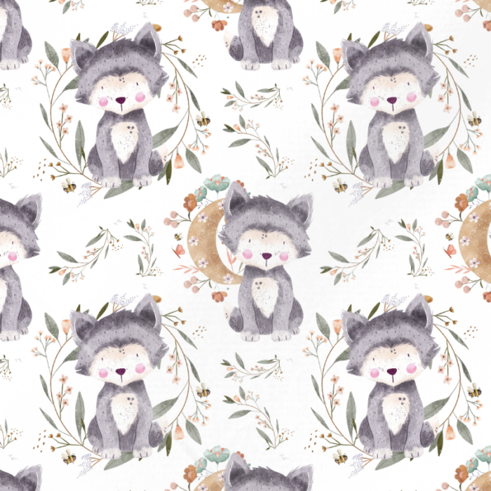 Tissu Imprimé Exclusif Loup Mignon Lune, 10 tissus au choix