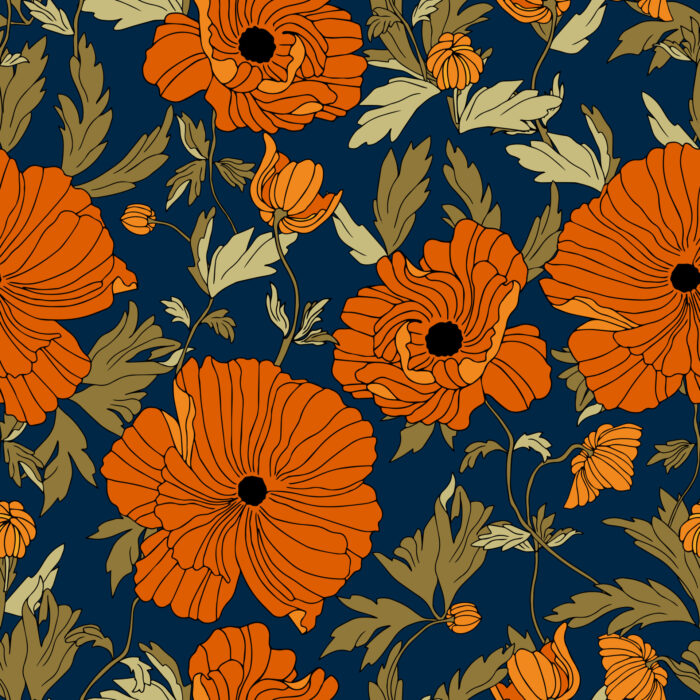 Tissu Imprimé Fleuri Anna Bleu, 7 tissus au choix