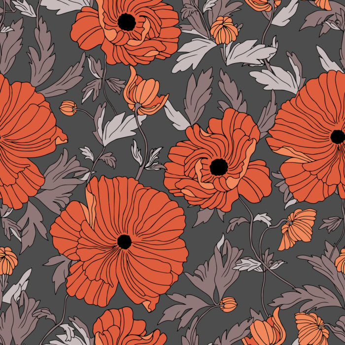 Tissu Imprimé Fleuri Anna Gris, 7 tissus au choix