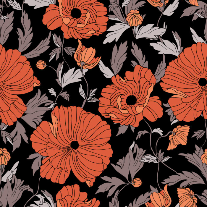 Tissu Imprimé Fleuri Anna Noir, 7 tissus au choix