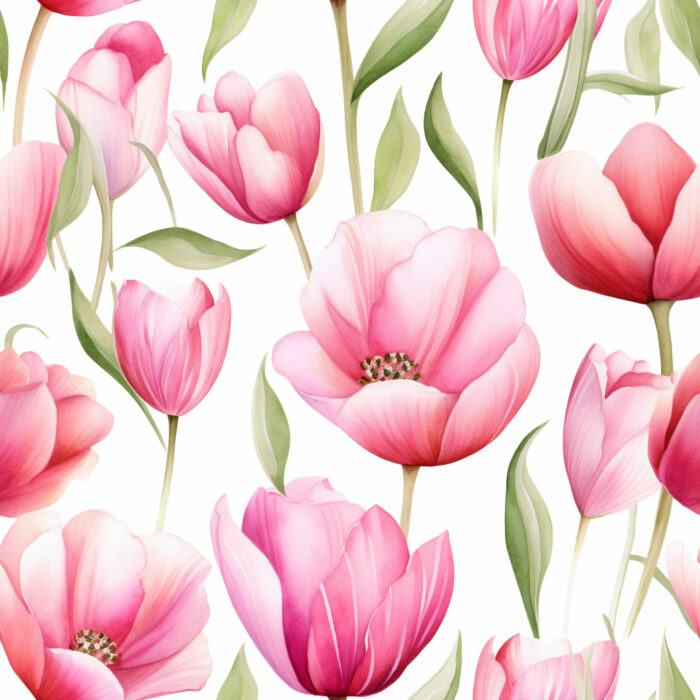 Tissu Imprimé Fleuri Tulipes Roses Blanc, 7 tissus au choix