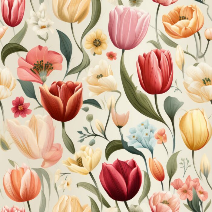 Tissu Imprimé Fleuri Tulipes Vintage, 7 tissus au choix