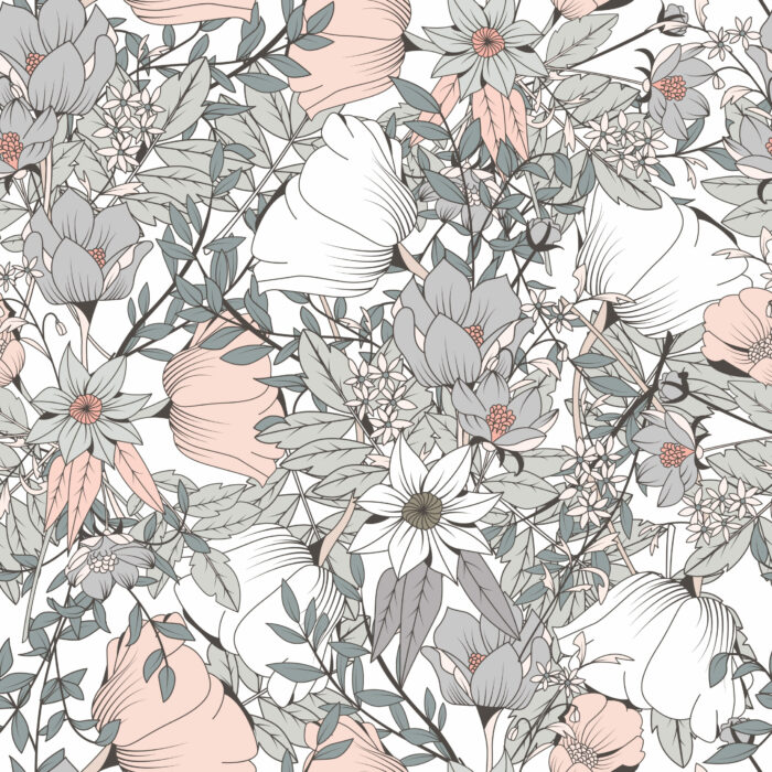 Tissu Imprimé Fleuri Victoria Blanc, 7 tissus au choix